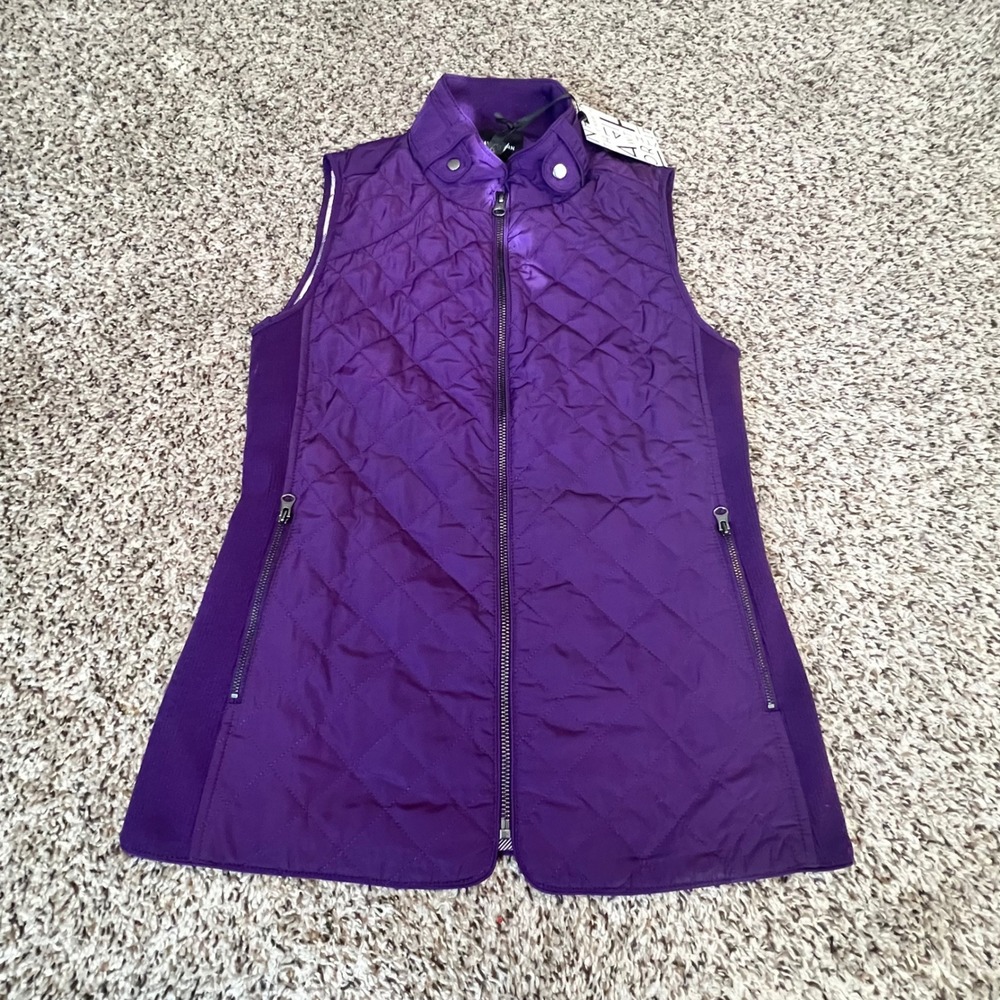 41 Hawthorn Womens Purple Quilted Vest Plaid Lined Ribbed Sides XS NWT‎